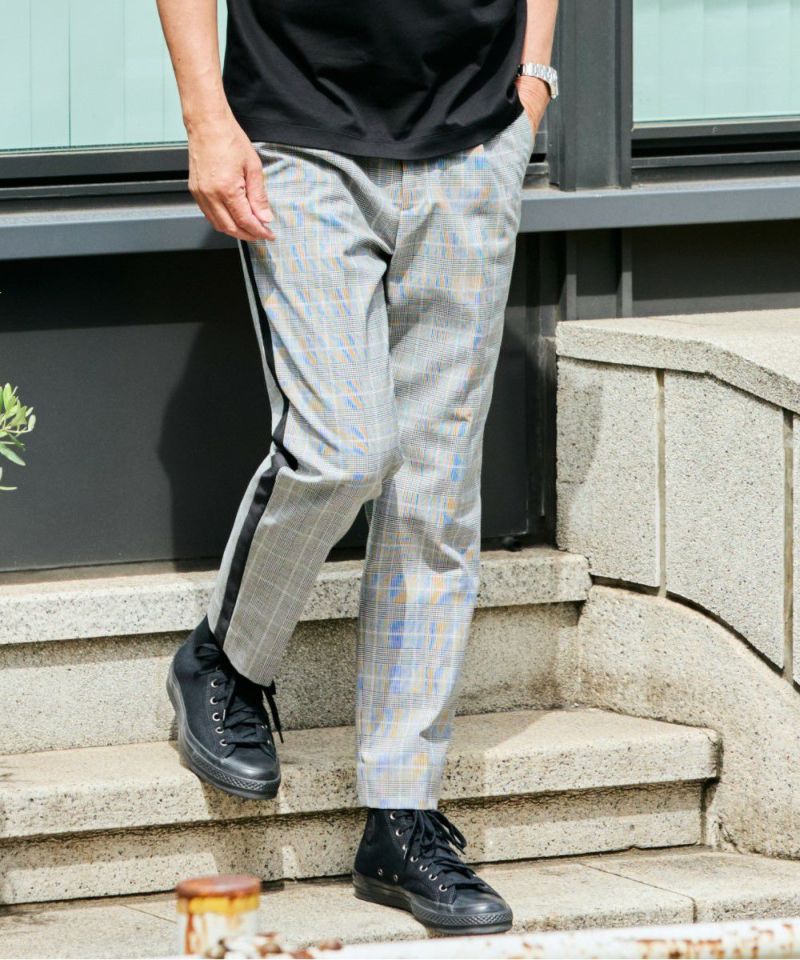 ウールブレンド・サイドラインチェックパンツ【FLAT】