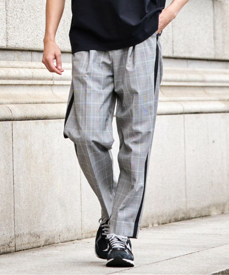 ウールブレンド・サイドラインチェックパンツ【PLAY】