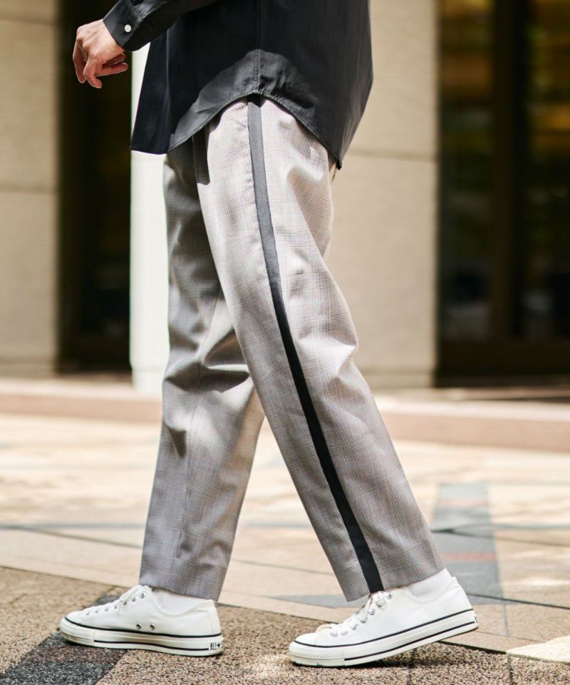 ウールブレンド・サイドラインチェックパンツ【PLAY】