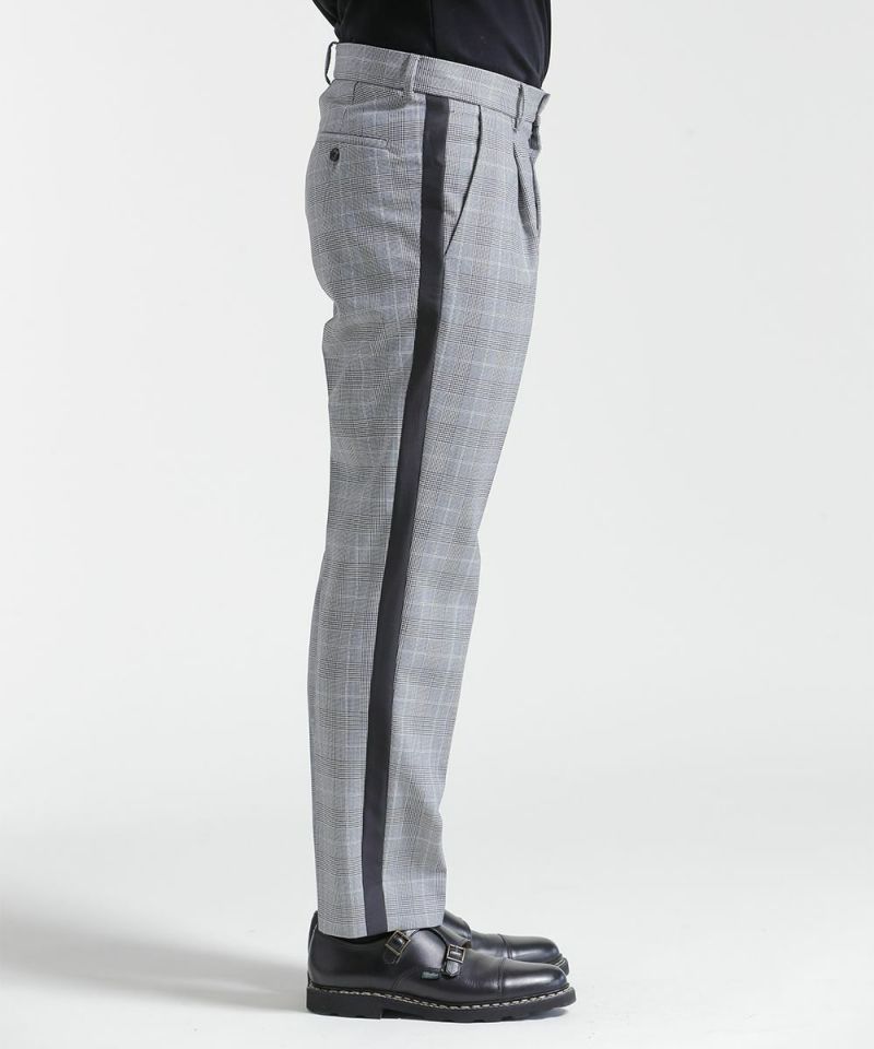 ウールブレンド・サイドラインチェックパンツ【FLAT】