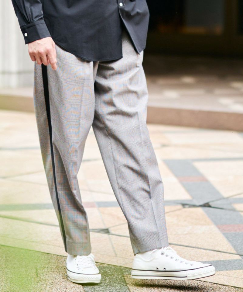 ウールブレンド・サイドラインチェックパンツ【PLAY】