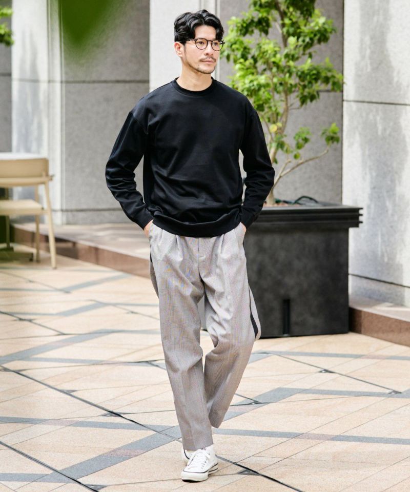 ウールブレンド・サイドラインチェックパンツ【PLAY】