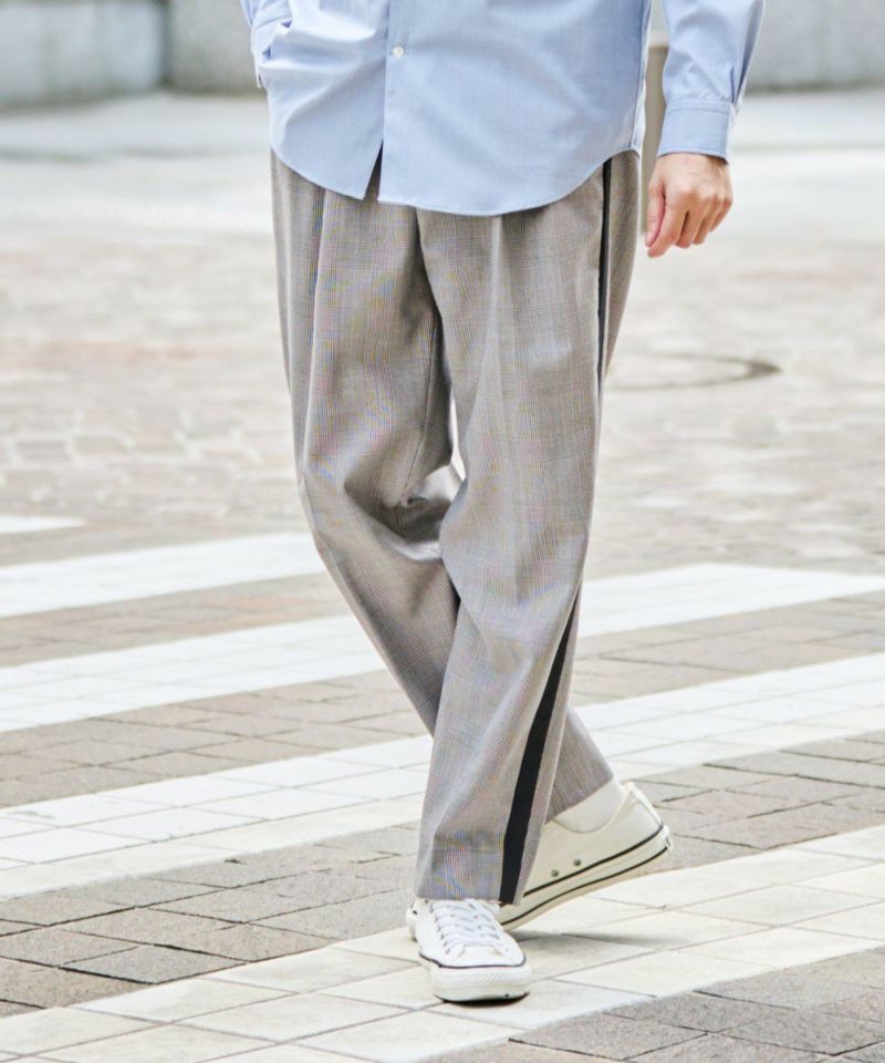 ウールブレンド・サイドラインチェックパンツ【PLAY】